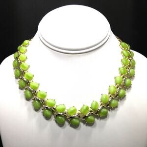 Vintage 1950s Lucite Lime Green Choker Necklace Gold Tone Mid Century